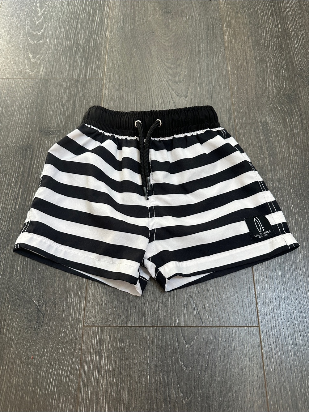 Lenox James Striped Black & White Drawstring swim Shorts
